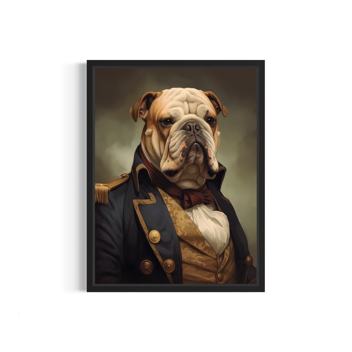 Bulldog Gentleman in Naval Officer Uniform Portrait Wall Art