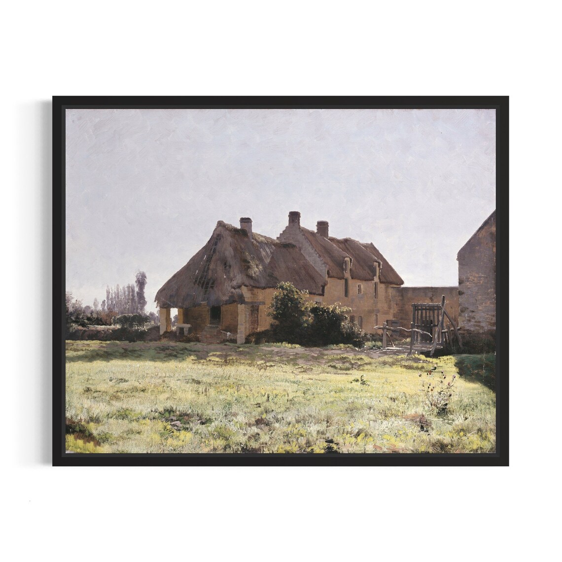 Thatched Farmhouse in Sunny Meadow Vintage Painting Scene Poster
