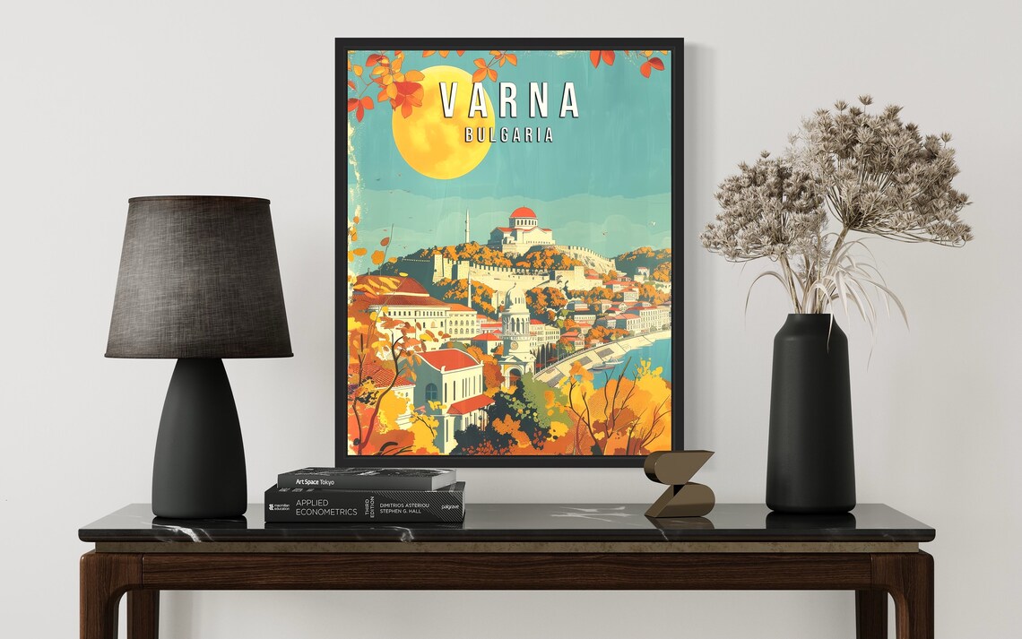 Varna Bulgaria Autumn Coastline Old Town Retro Travel Poster - Image 2