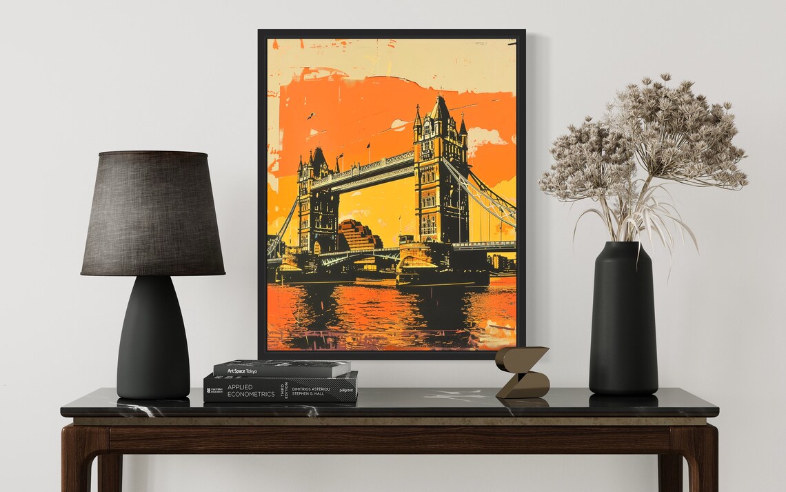 London Tower Bridge Sunset Poster in Fiery Orange Pop Art Style - Image 3