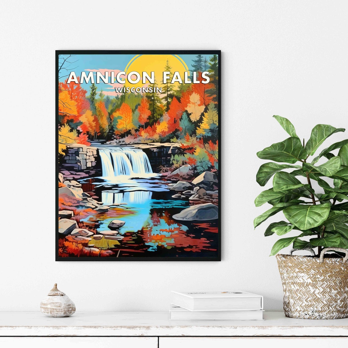 Amnicon Falls Wisconsin Autumn Waterfall Reflection Travel Poster - Image 3