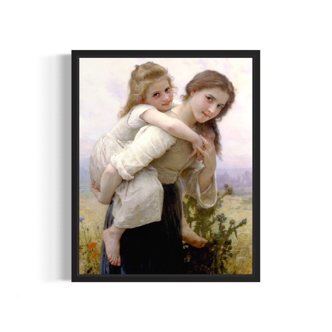 Pleasant Burden Bouguereau Woman Carrying Child Meadow Art Poster