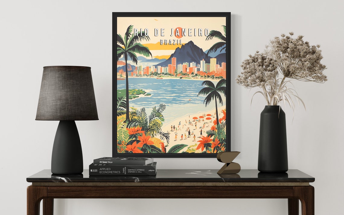 Tropical Rio de Janeiro Brazil Beach Cityscape Vintage Poster - Image 3