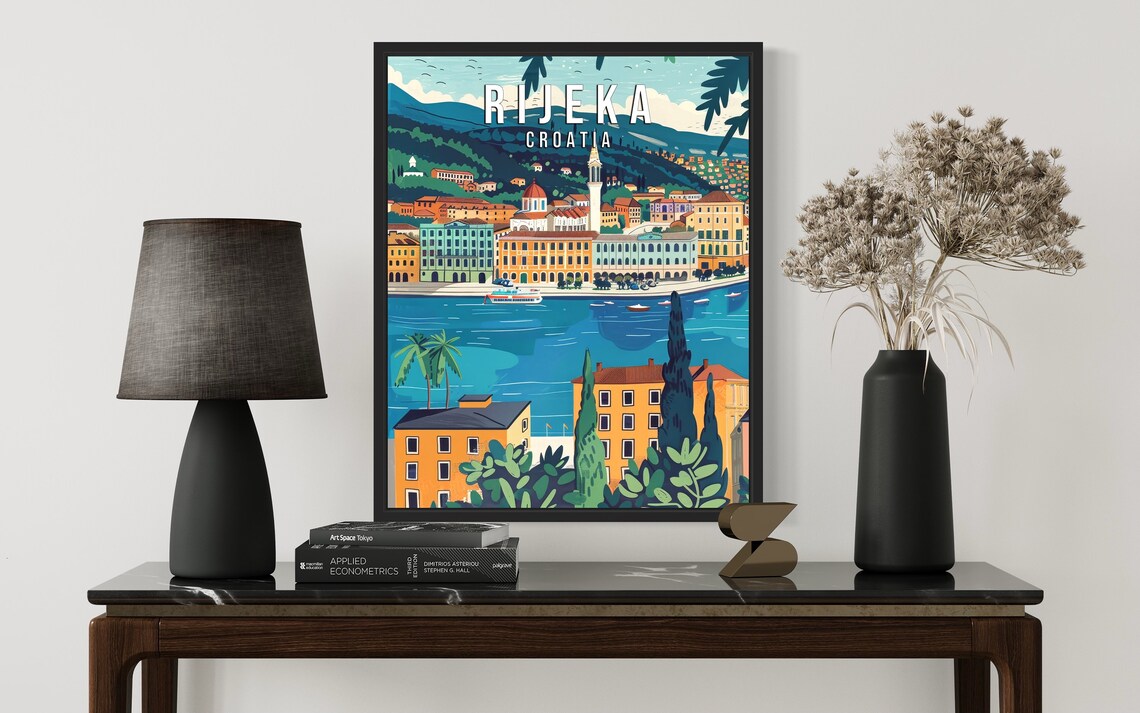 Rijeka Croatia Adriatic Harbor Waterfront Sunset Travel Art Poster - Image 2