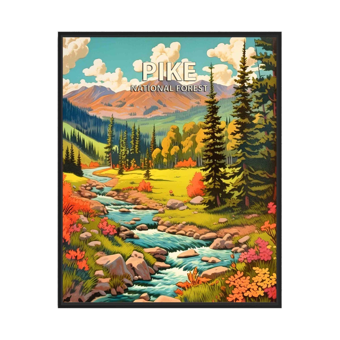Pike National Forest Mountain Stream Evergreen Forest Travel Poster