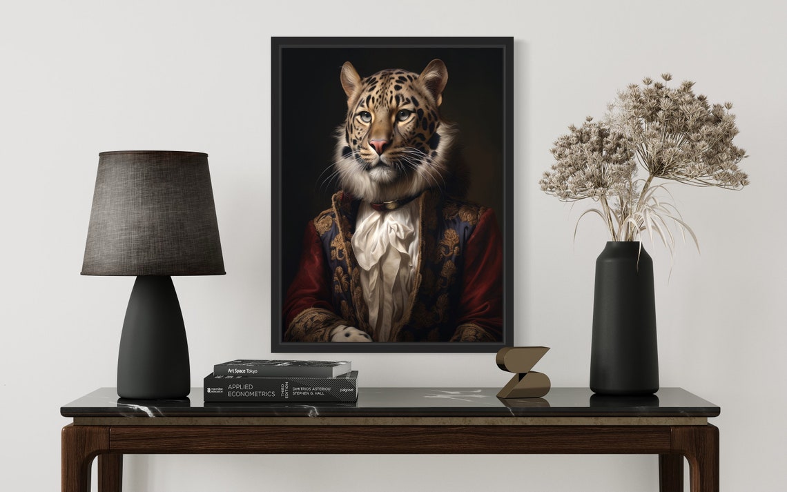 Leopard in Aristocratic Attire Regal Animal Portrait Art Print - Image 2