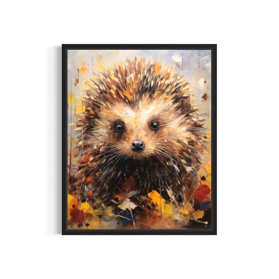 Cute Hedgehog Wide Eyed Close Up Abstract Animal Painting Poster