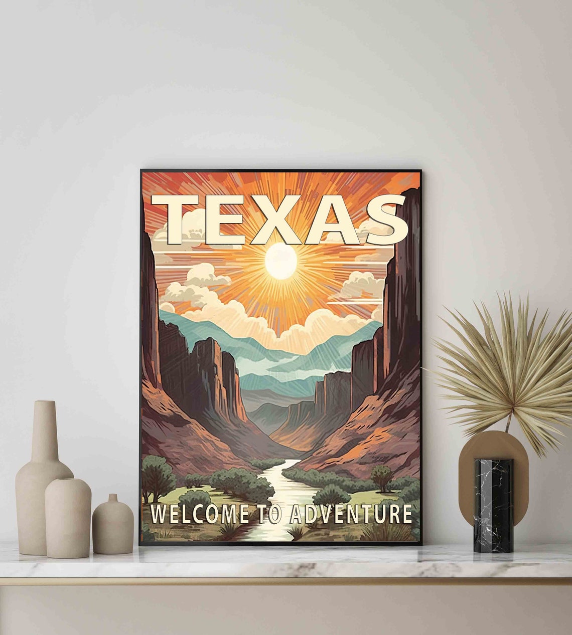 Texas Canyon River Sunset Retro Adventure Travel Wall Poster - Image 3