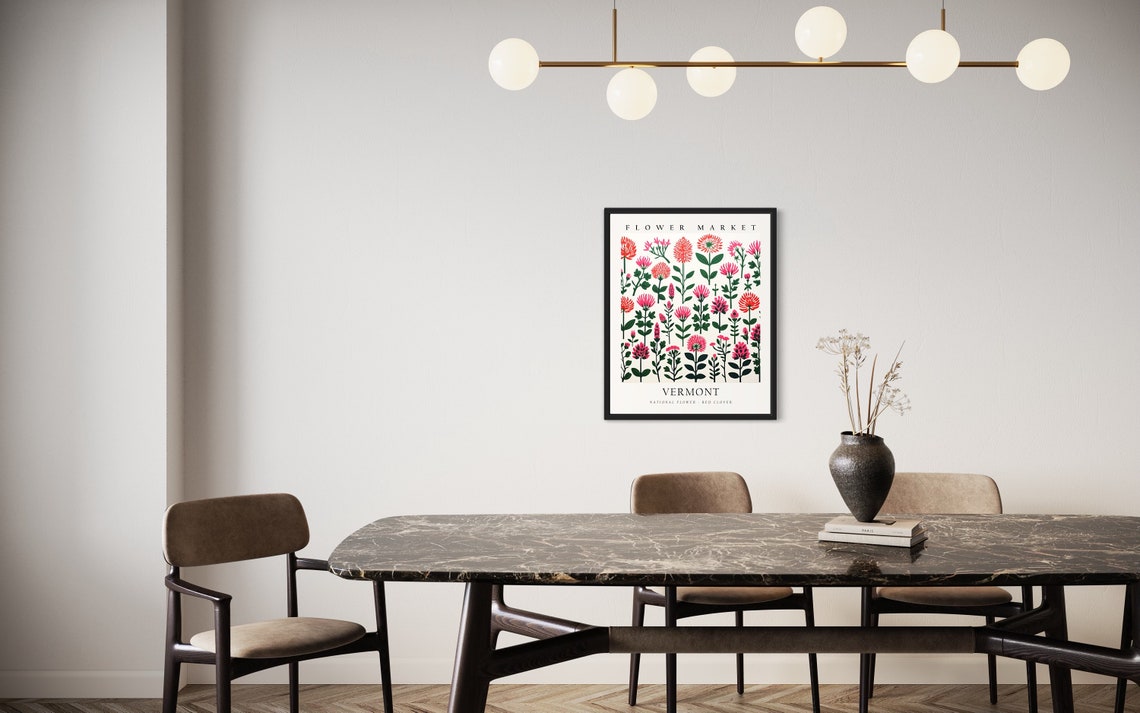 Vermont Flower Market Red Clover Botanical Pattern Art Wall Poster - Image 3
