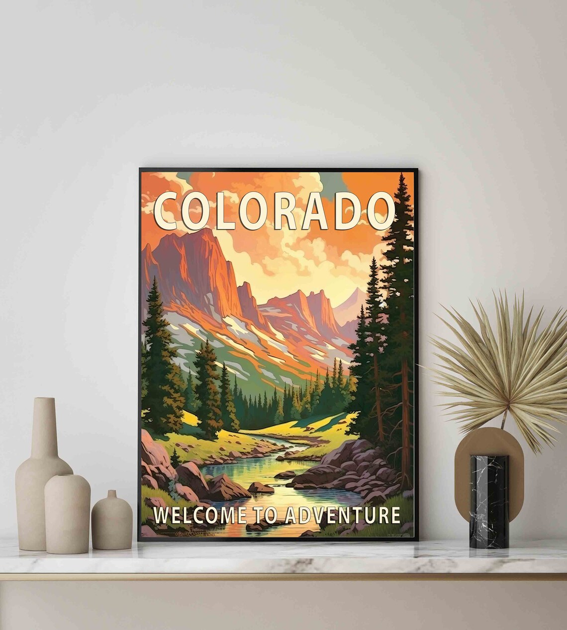 Colorado Retro Mountain River Travel Poster Welcome to Adventure Scene - Image 3