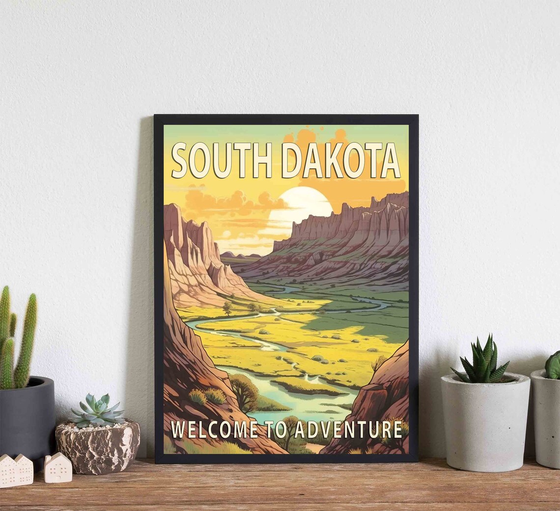 South Dakota Badlands Canyon at Sunset Welcome to Adventure Poster - Image 2