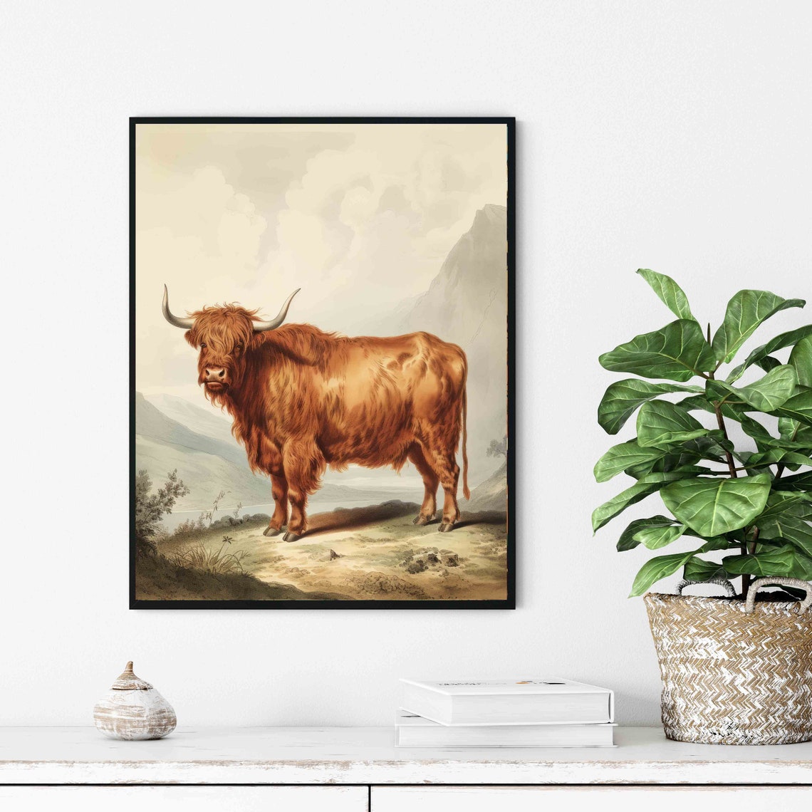 Highland Cow in Scottish Hills Majestic Vintage Cattle Art Poster - Image 3