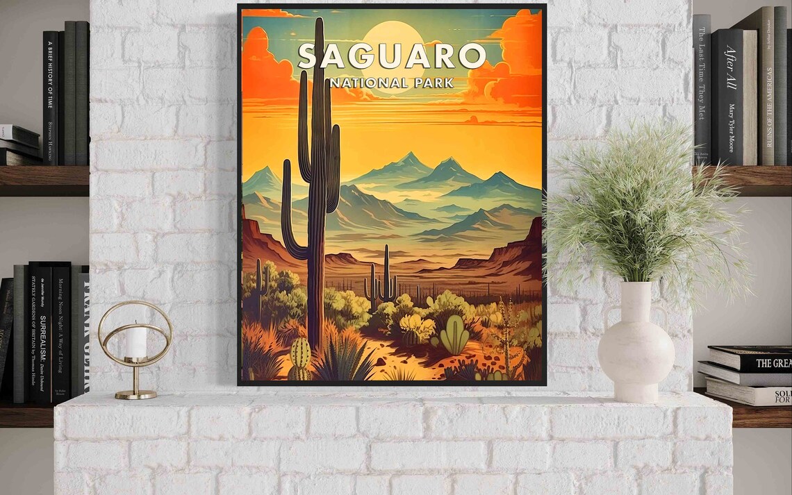 Saguaro Desert Sunset Giant Cactus Poster National Park Arizona Travel - Image 2