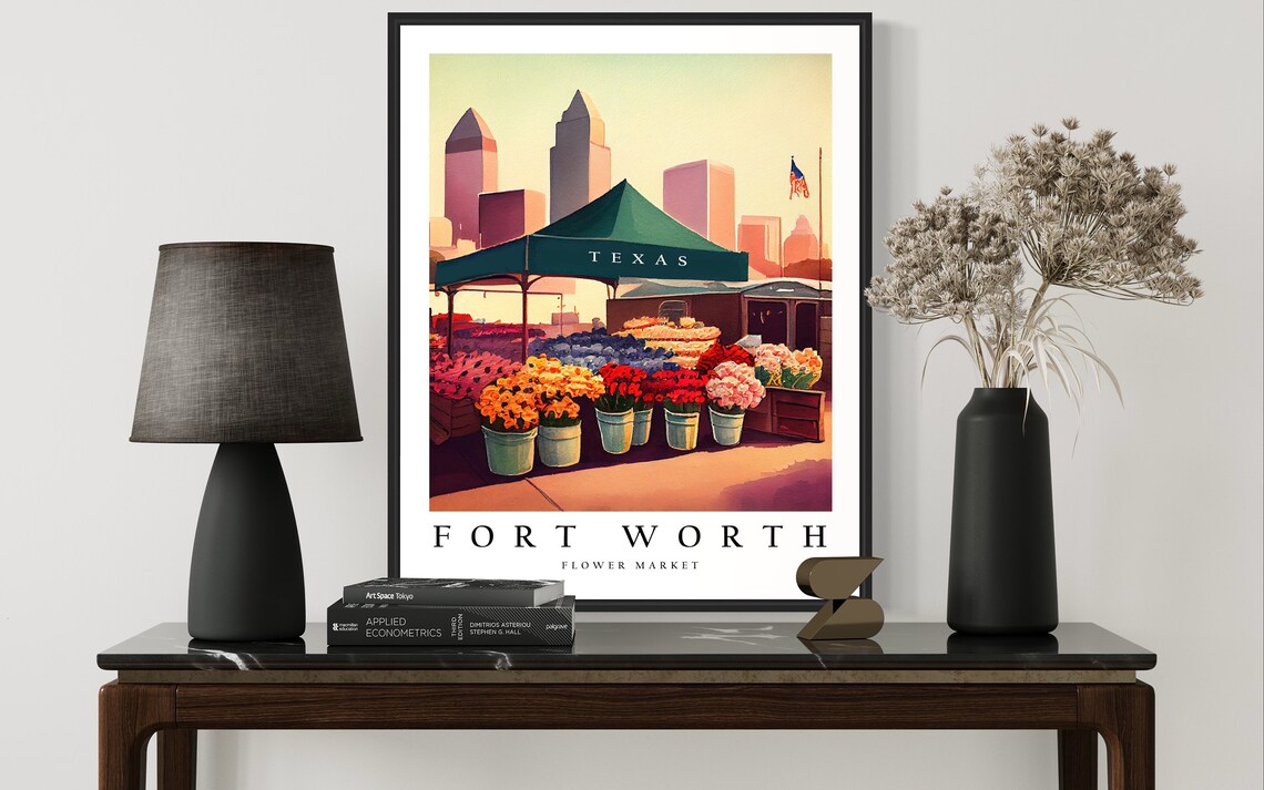 Fort Worth Texas Flower Market Skyline Watercolor Art Poster - Image 2