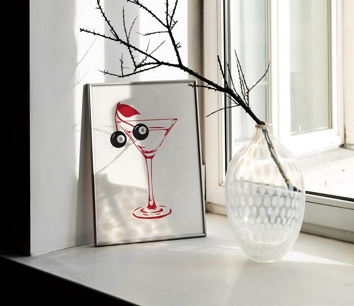 Martini Glass With Lucky Eight Ball Olives Red Cocktail Poster - Image 2