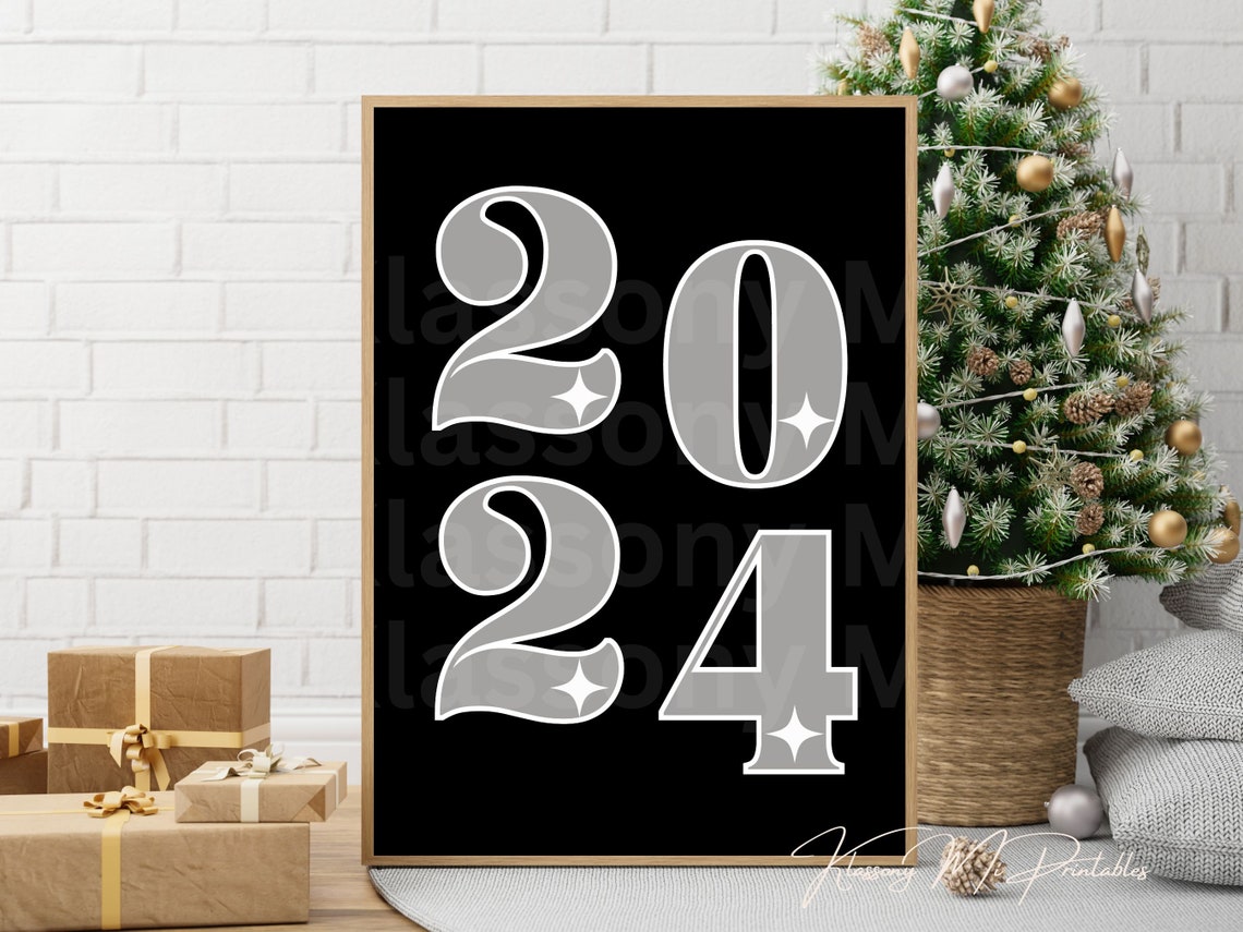 2024 Silver Sparkle Chunky Retro Number New Year Celebration Poster