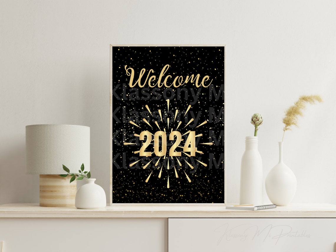 2024 Gold Firework Welcome New Year Black Glam Celebration Poster - Image 2