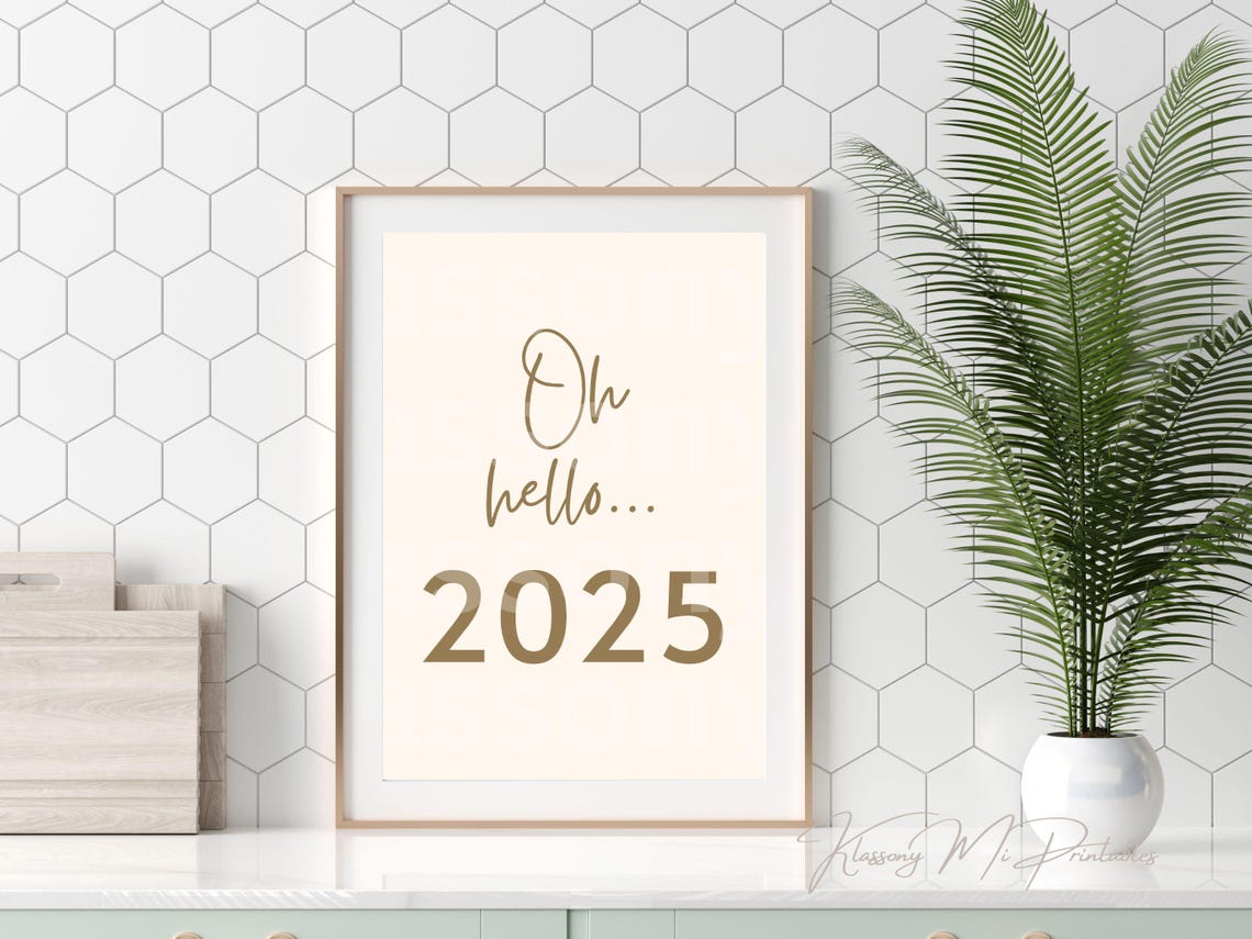 Oh Hello 2025 Gold Script Minimalist Sweet New Year Greeting Poster - Image 3