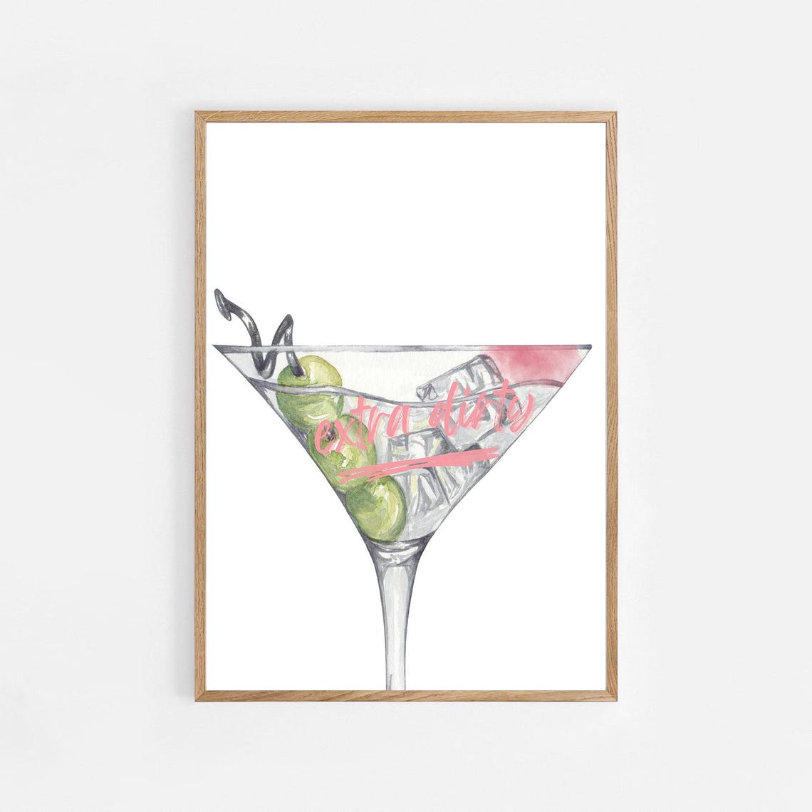 Girly Extra Dirty Pink Script Martini Watercolor Bar Cart Poster