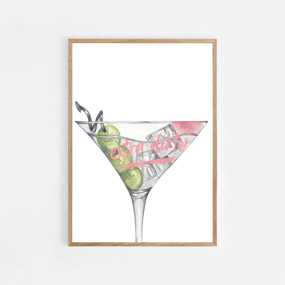 Girly Extra Dirty Pink Script Martini Watercolor Bar Cart Poster