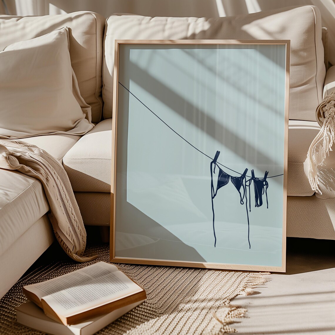 Blue Bikini Art Print, Coastal Cowgirl Poster