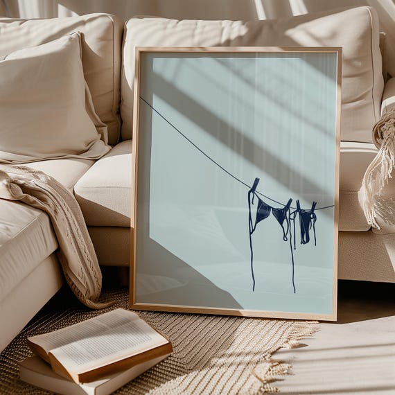 Blue Bikini Art Print, Coastal Cowgirl Poster