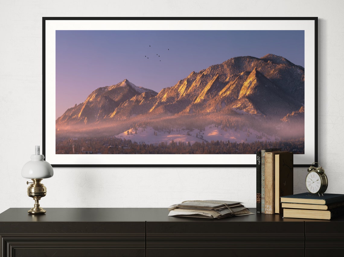 Boulder Colorado Flatirons Sunrise Panoramic Mountain Poster