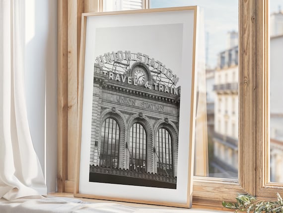 Denver Union Station Travel by Train Black White Photography Poster