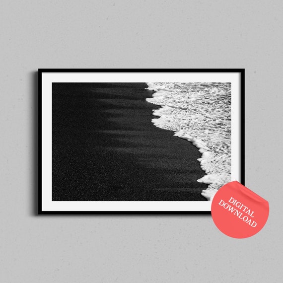 Abstract Beach Sea Foam Coastal Wall Art Ocean Waves Black And White Photography Above Bed Photo Home Decor