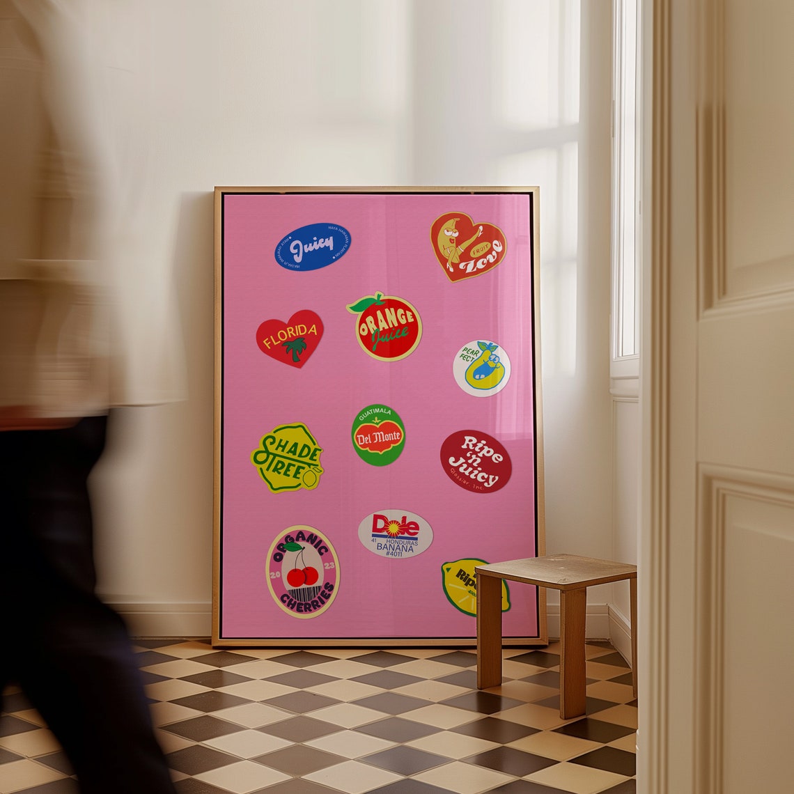 Retro Fruit Sticker Labels Pink Vintage Kitchen Dining Decor Poster - Image 5