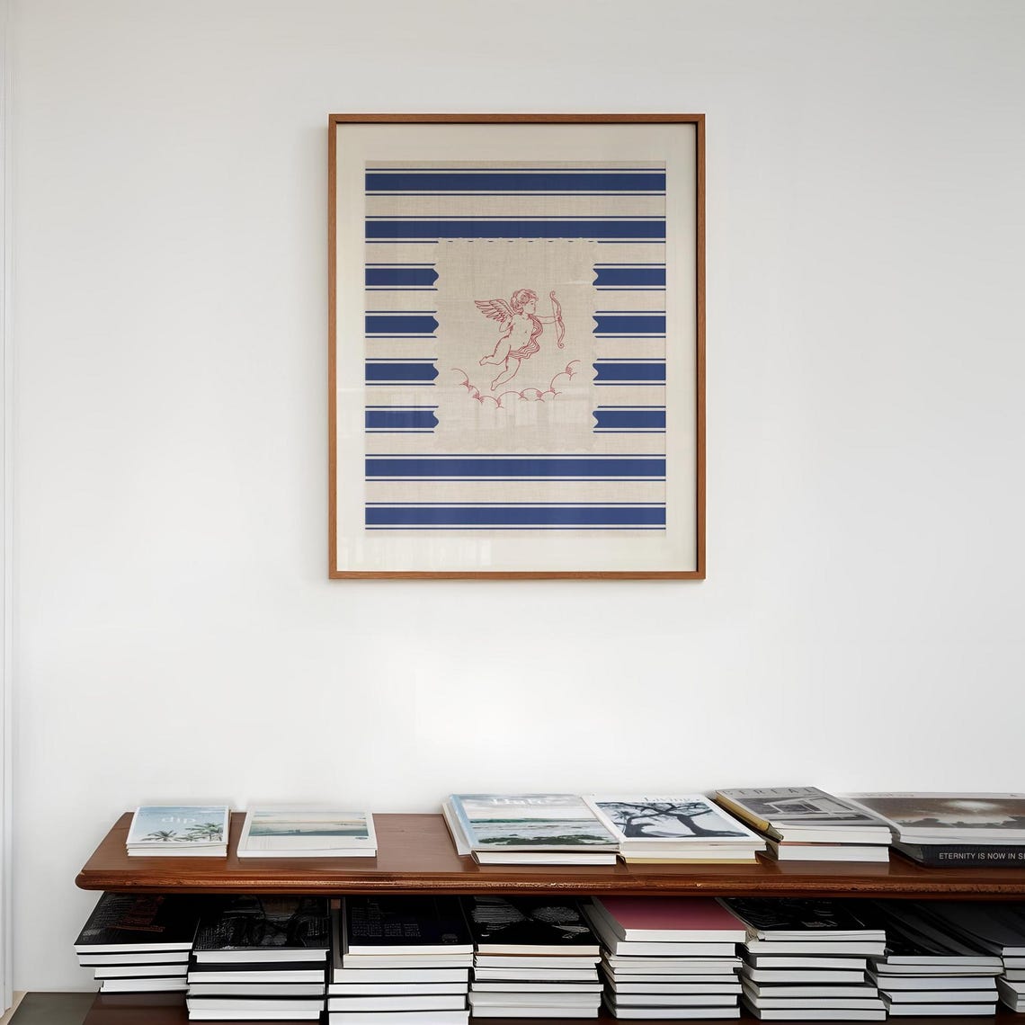 Vintage Cherub Line Art Navy Stripes Coastal Farmhouse Poster - Image 4