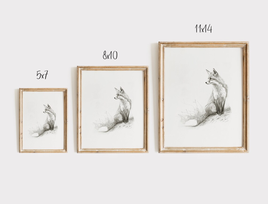 Minimalist Fox Sketch Woodland Animal Neutral Pencil Wall Art - Image 3