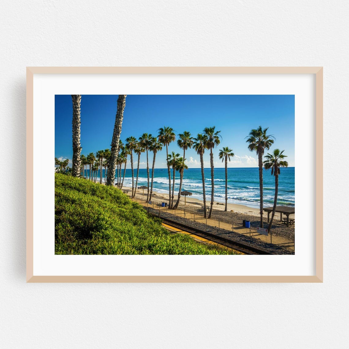 San Clemente Palm Lined Beach Boardwalk Sunny Photography Print