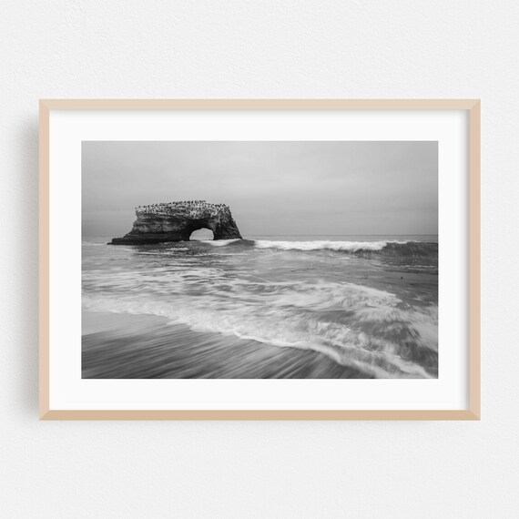 Santa Cruz Black And White Natural Rock Arch Ocean Photo Poster