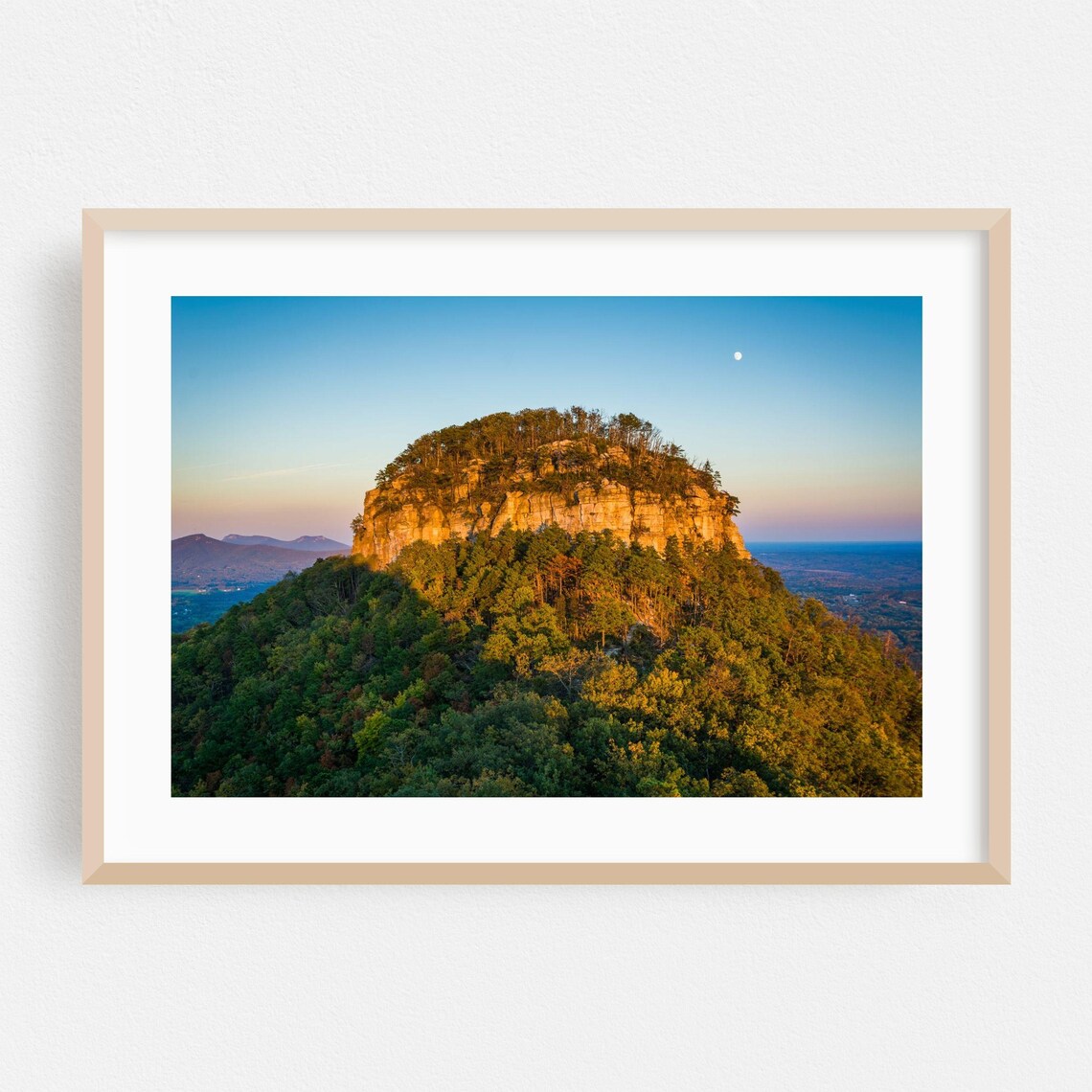 North Carolina Pilot Mountain Sunrise Moon Forest Landscape Photo Poster