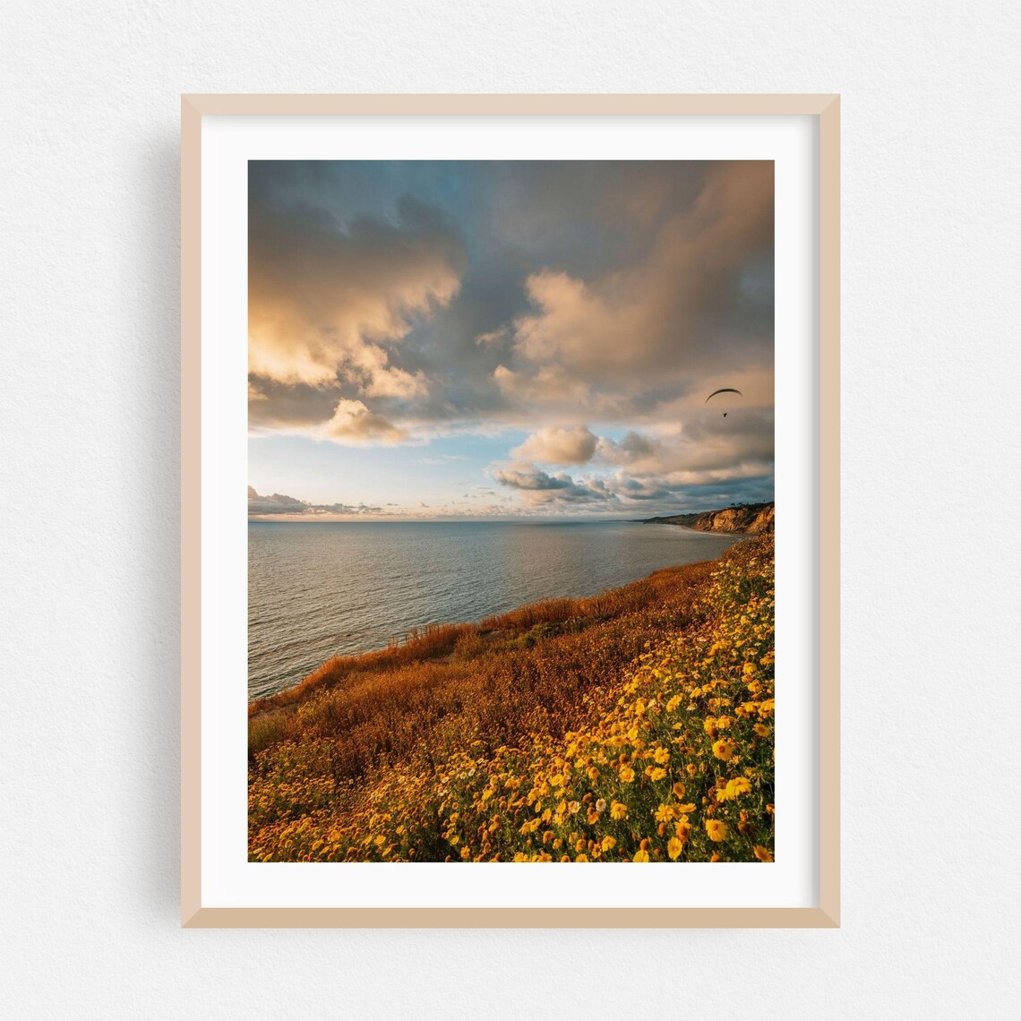 San Diego Paraglider Coast Poster over Wildflower Bluff at Sunset