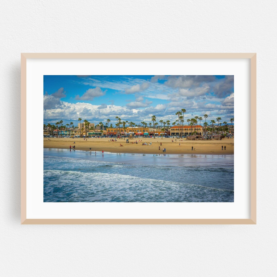 Newport Beach California Sunny Shoreline Waves Palm Trees Photo Poster