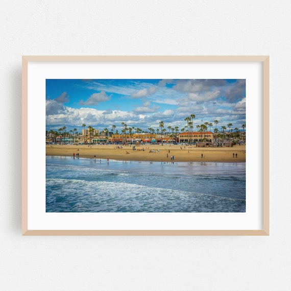Newport Beach California Sunny Shoreline Waves Palm Trees Photo Poster