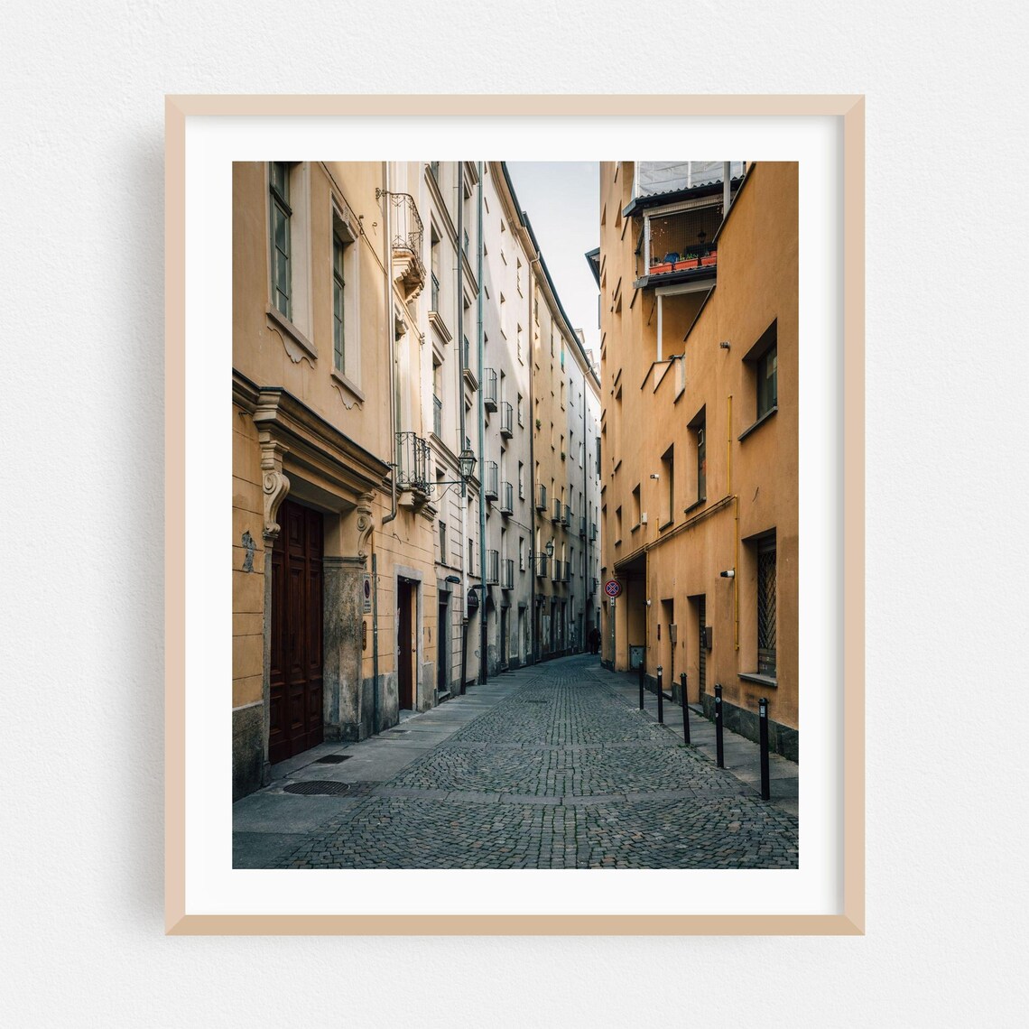 Turin Old Town Ochre Facades Cobblestone Street Architecture Poster