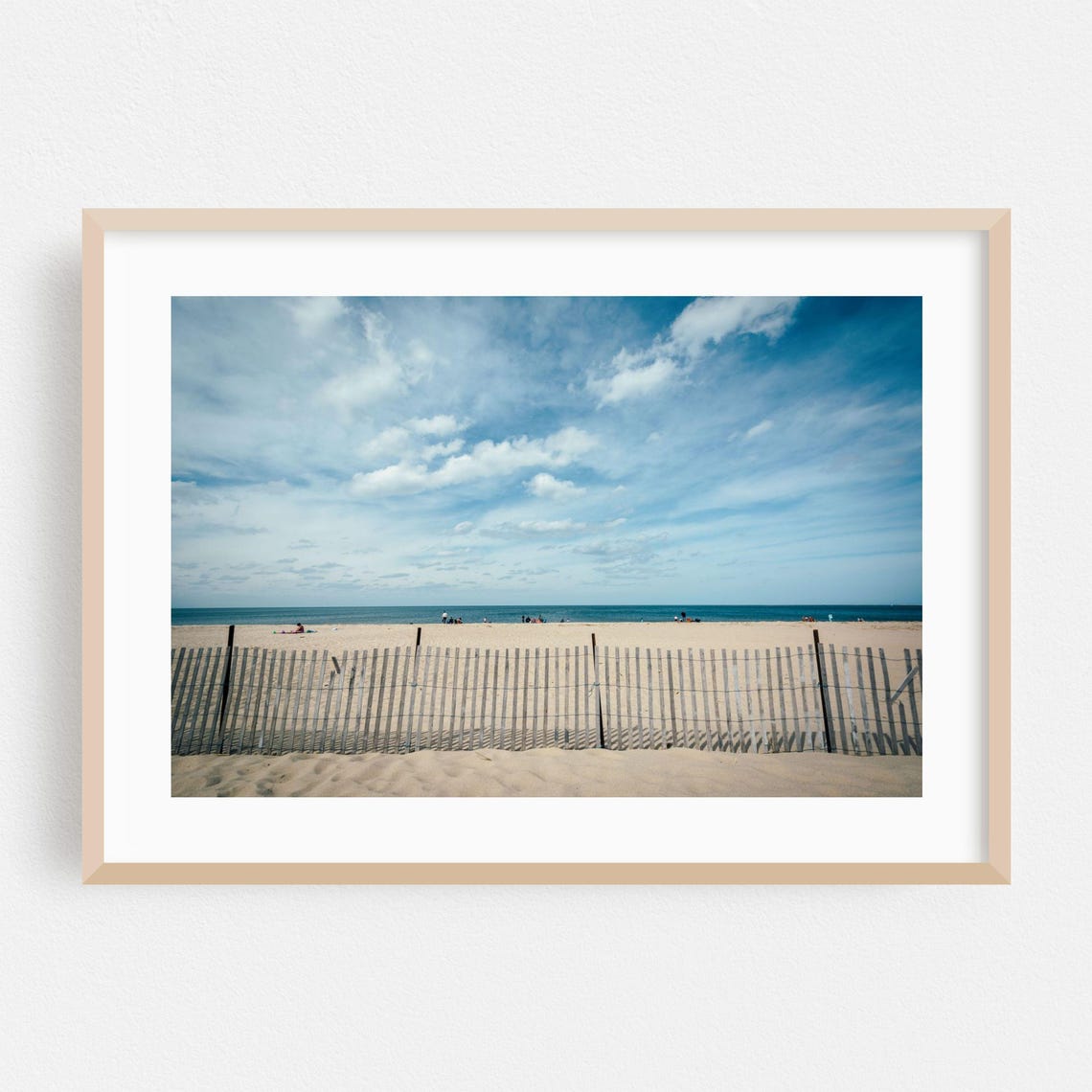Sandy Beach Wooden Fence Ocean Horizon Minimalist Photography Poster