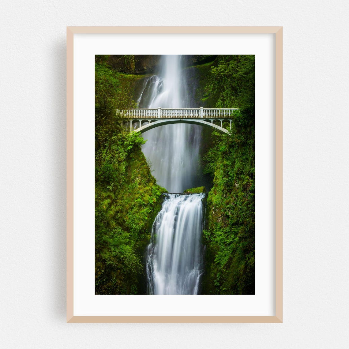 Oregon Multnomah Falls Waterfall Bridge Lush Forest Photo Poster