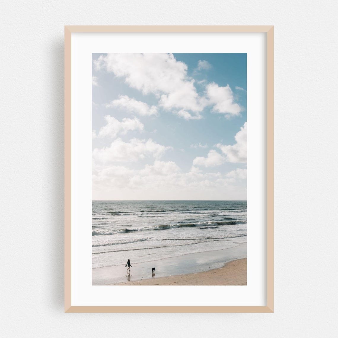 Del Mar Beach Walker and Dog Gentle Waves Minimalist Coast Wall Art