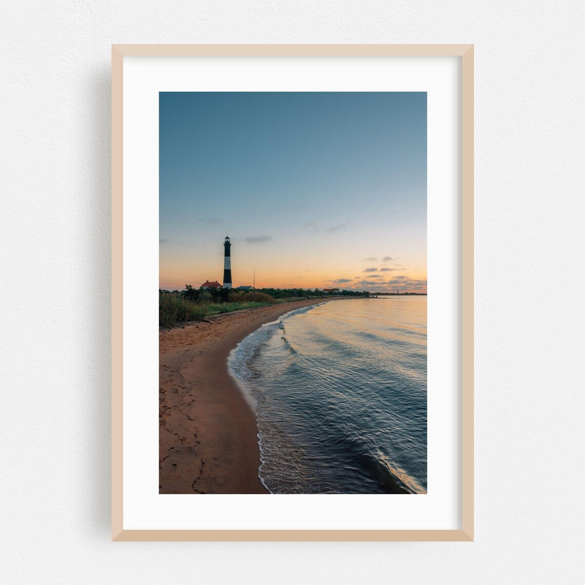 Fire Island Lighthouse Beach Sunset Ocean Coastline Scenic Poster