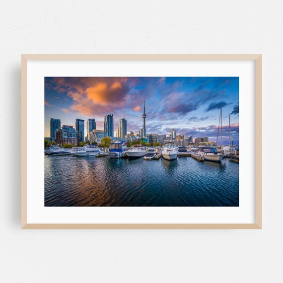 Toronto Harbor Skyline CN Tower Marina Boats Sunset Photo Poster