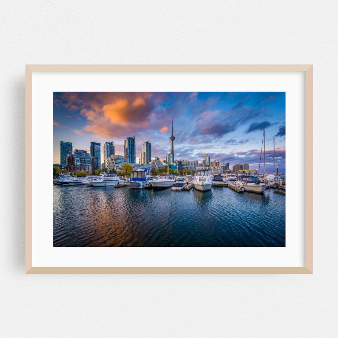 Toronto Harbor Skyline CN Tower Marina Boats Sunset Photo Poster