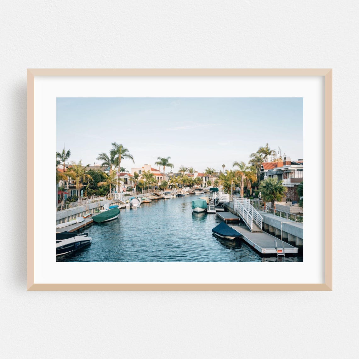 Long Beach California Canal Boats Docks Palm Trees Photo Poster