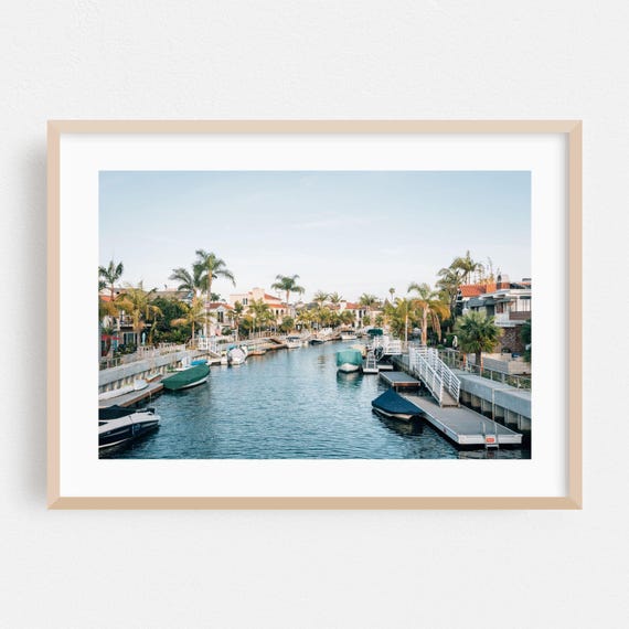 Long Beach Print Wall Art Palm Tree Framed Boat Home Decor Tropical Poster Coastal Fine Scenic Architecture