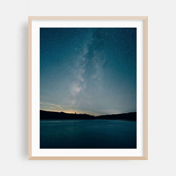 Milky Way Night Sky Over Still Mountain Lake Starry Night Poster