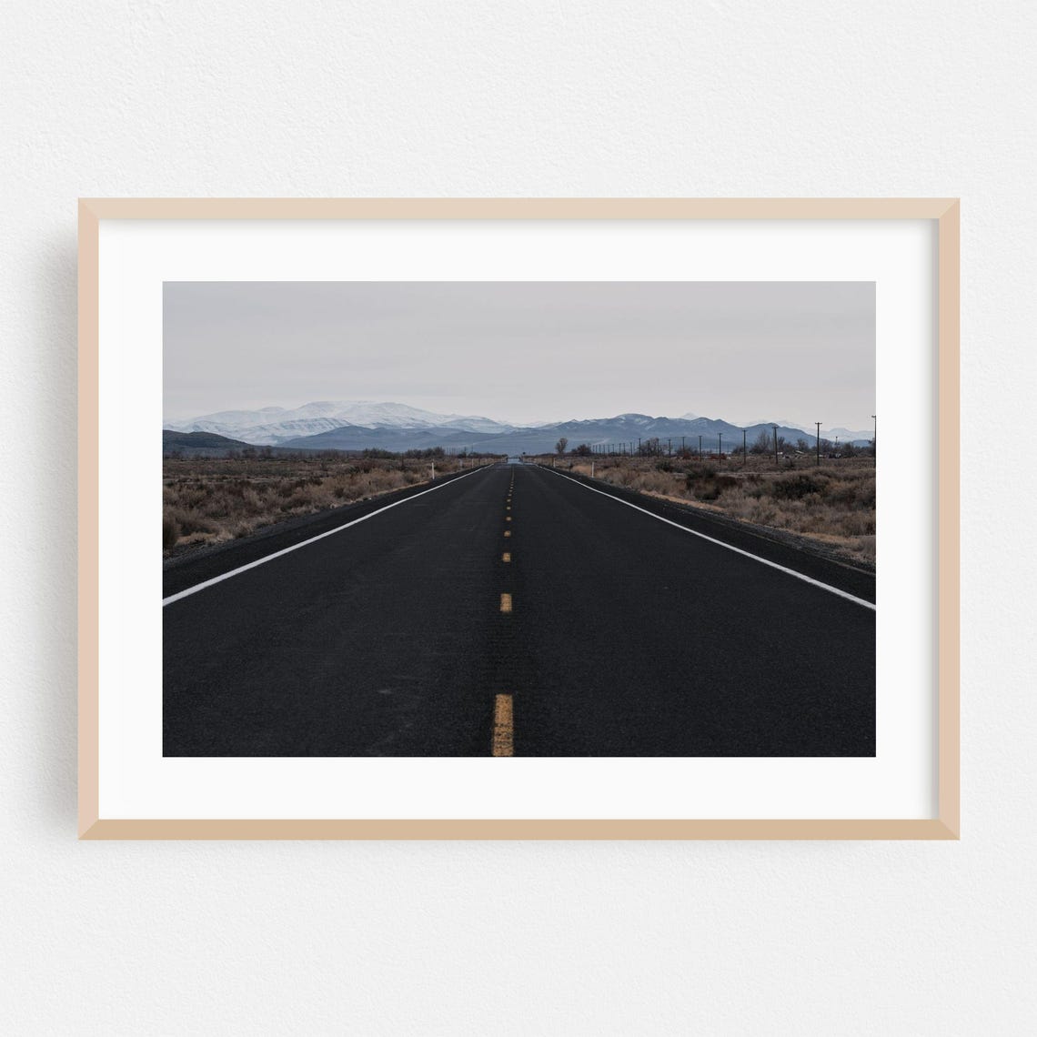 Nevada Desert Highway Winter Mountains Empty Road Photo Poster