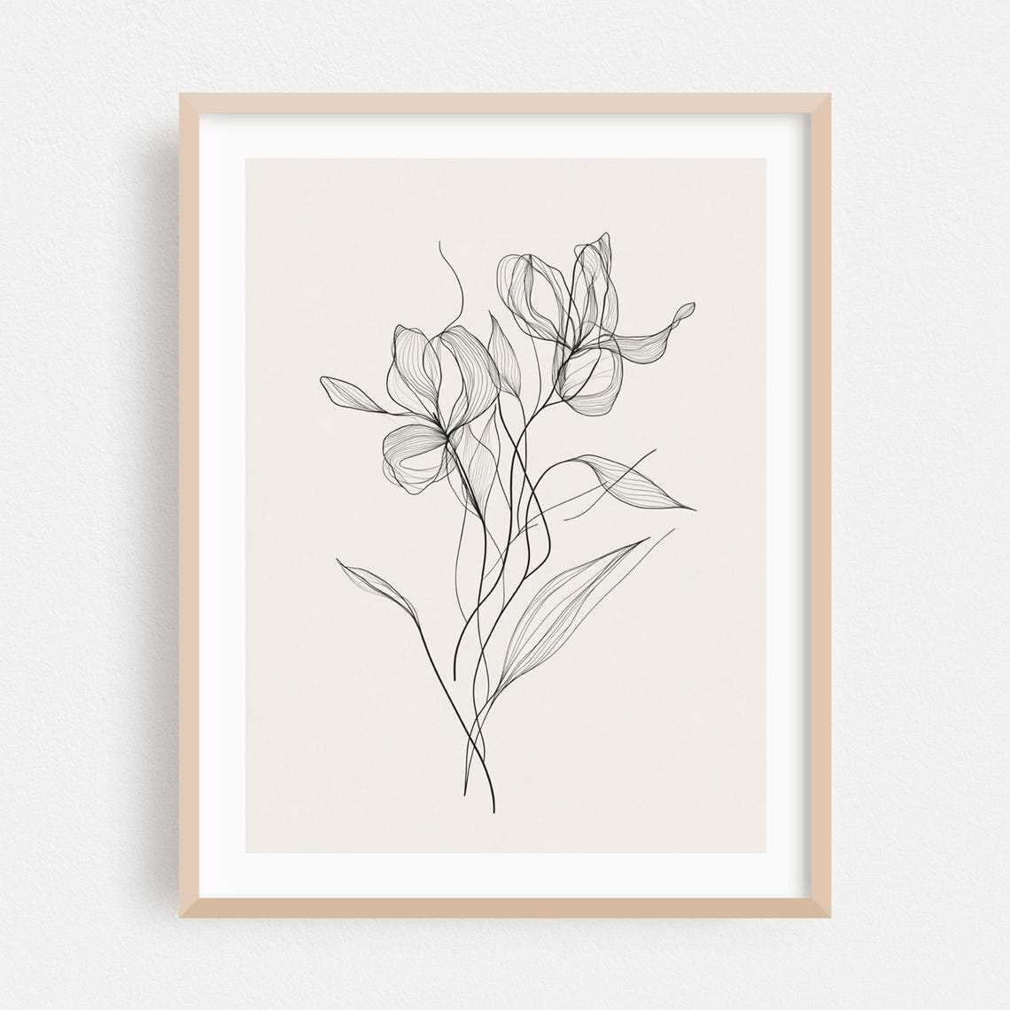 Minimalist Black and White Floral Line Art Botanical Flowers Poster